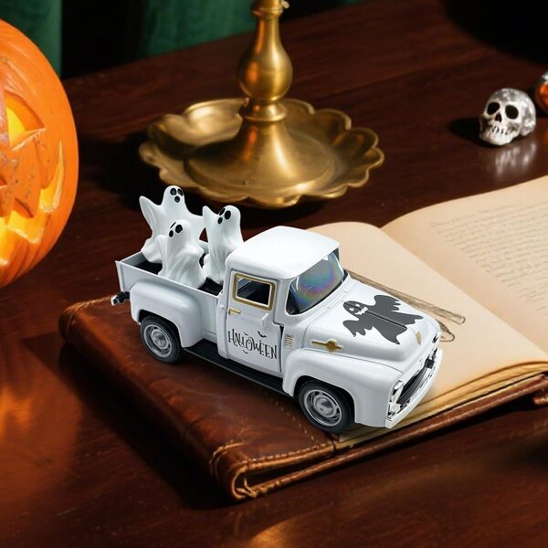 Dekorative Vintage-Geisterfigur aus Metall – Geister-Truck für Halloween