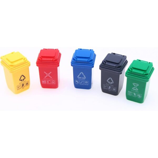 Mini-Mülleimer-Set mit 5 farbigen Kunststoffteilen für Puppenhäuser und Heimwerker-Szenarien