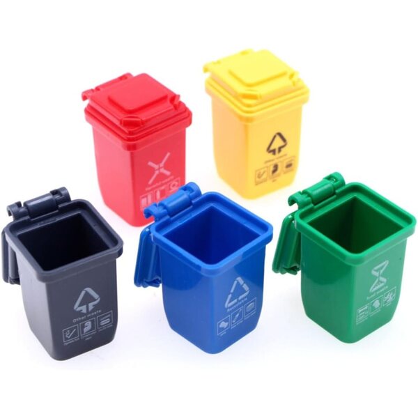 Mini-Mülleimer-Set mit 5 farbigen Kunststoffteilen für Puppenhäuser und Heimwerker-Szenarien