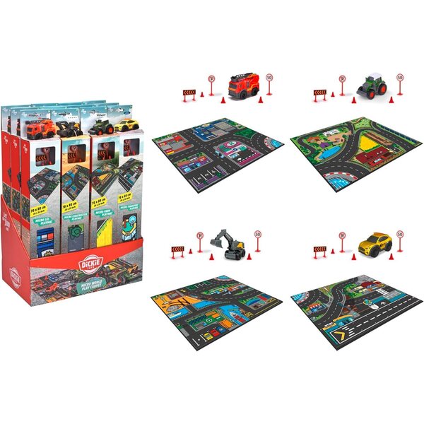 Dickie Toys Mikro-Rettungsfahrzeug mit Spielmatte 70x80 cm, 4 verschiedene Themen