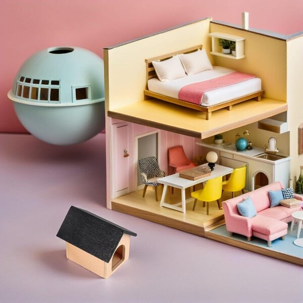 Casa delle Bambole Miniatura Cuccia Canile in Legno 3 Pezzi per Giardino delle Fate