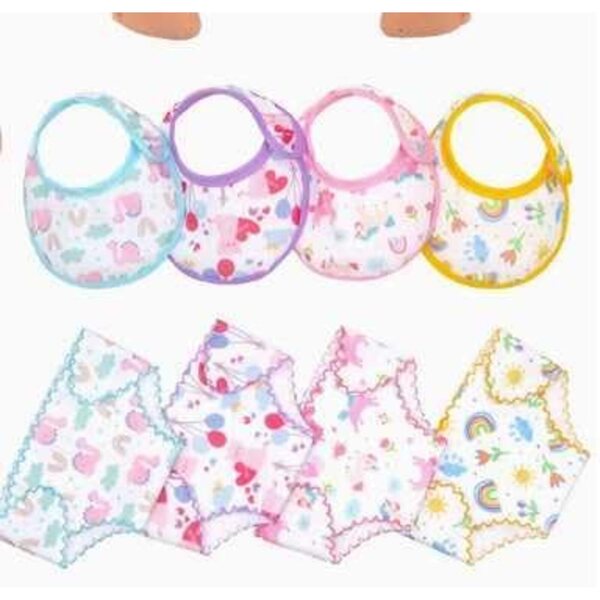 4 Set Completi di Abbigliamento e Pannolini per Bambole 18 Pollici Colori Vivaci