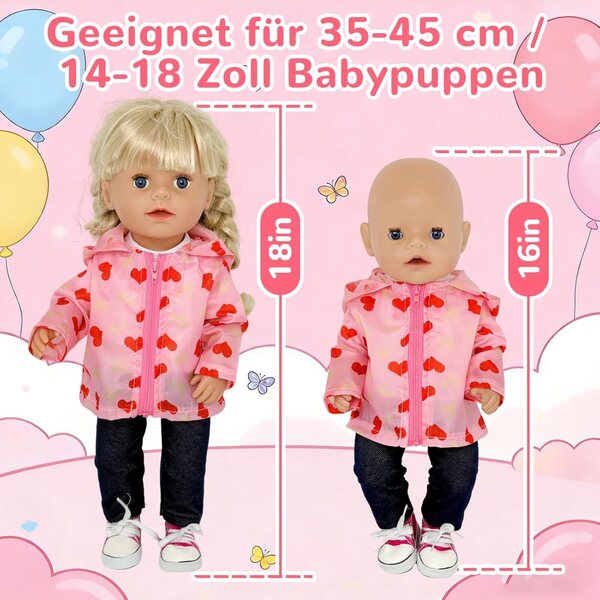 Abbigliamento per bambola 35-45 cm 5 pezzi rosa con cuori - Zouonou