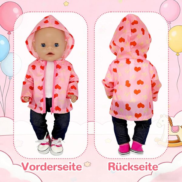 Abbigliamento per bambola 35-45 cm 5 pezzi rosa con cuori - Zouonou