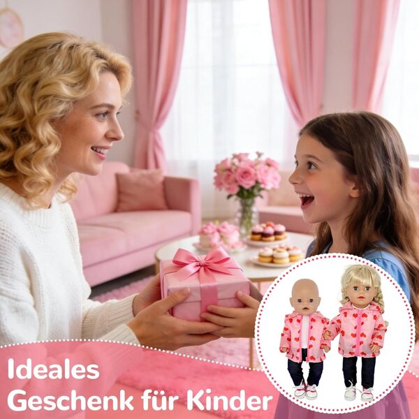 Abbigliamento per bambola 35-45 cm 5 pezzi rosa con cuori - Zouonou