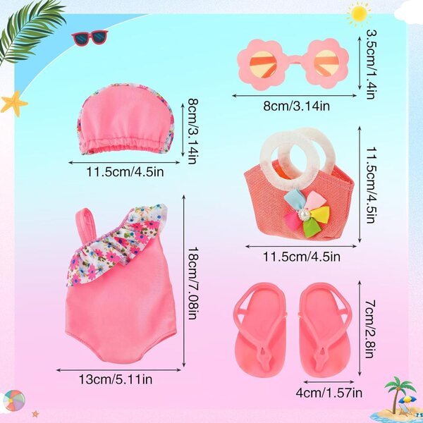 Set Accessori Estate per Bambole 35-45 cm con Costumi, Occhiali e Scarpe