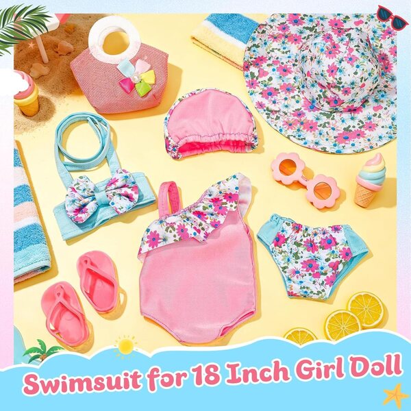 Set Accessori Estate per Bambole 35-45 cm con Costumi, Occhiali e Scarpe