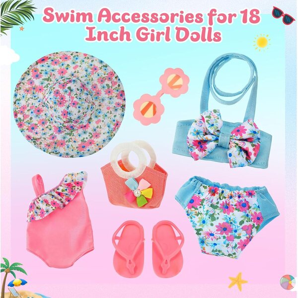 Set Accessori Estate per Bambole 35-45 cm con Costumi, Occhiali e Scarpe