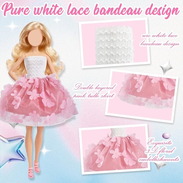 Set mit 18 Kleidungsstücken für eine 29,2 cm große Puppe mit 2 Abendkleidern, Schuhen und Accessoires