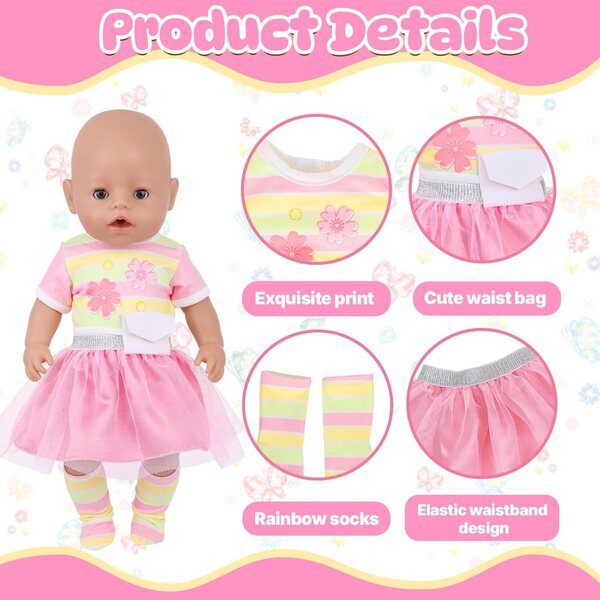 Set 5 Abiti per Bambole 35-45 cm - Completo Rosa con Borsa e Calzini