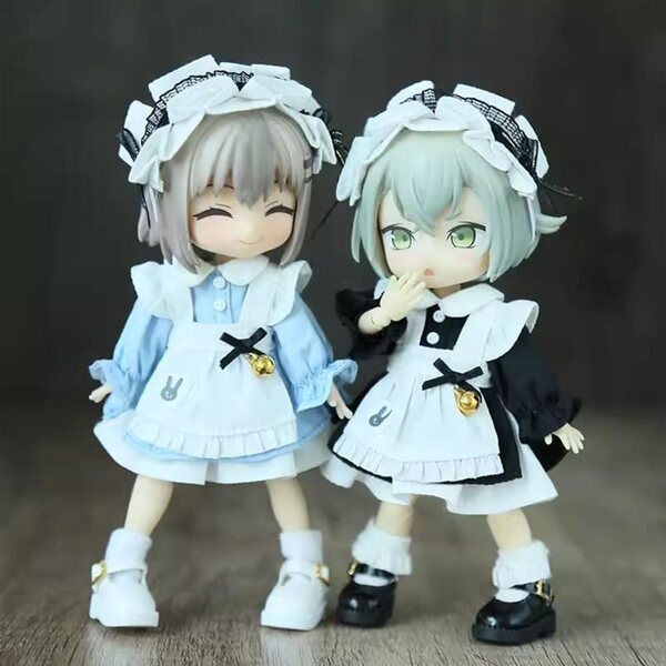 niannyyhouse abito soubrette per bambole OB11 BJD scala 1/12 nero set 3 pezzi