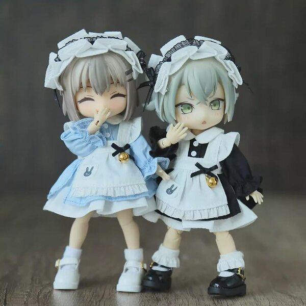 niannyyhouse abito soubrette per bambole OB11 BJD scala 1/12 nero set 3 pezzi