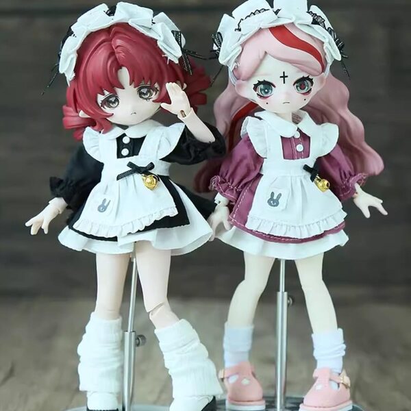 niannyyhouse abito soubrette per bambole OB11 BJD scala 1/12 nero set 3 pezzi