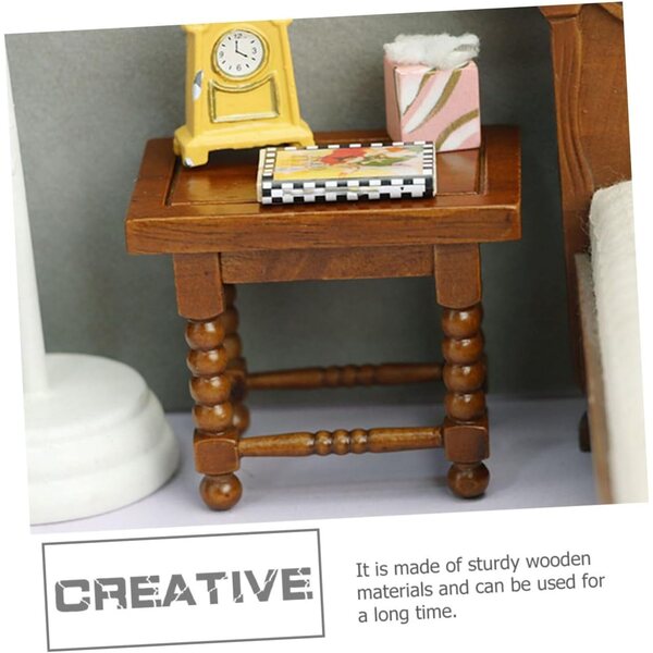 Mini Tavolino in Legno Marrone per Casa delle Bambole, Accessorio Decorativo di Mobili Miniatura