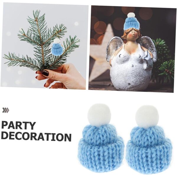 Gatuida-Set mit 20 Mini-Weihnachtshauben in himmelblauem Strick für Dekorationen und DIY-Partys