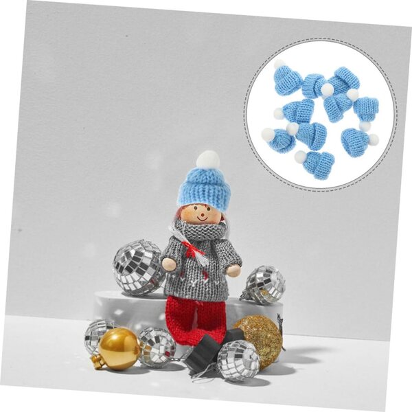 Gatuida-Set mit 20 Mini-Weihnachtshauben in himmelblauem Strick für Dekorationen und DIY-Partys