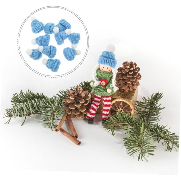 Gatuida-Set mit 20 Mini-Weihnachtshauben in himmelblauem Strick für Dekorationen und DIY-Partys