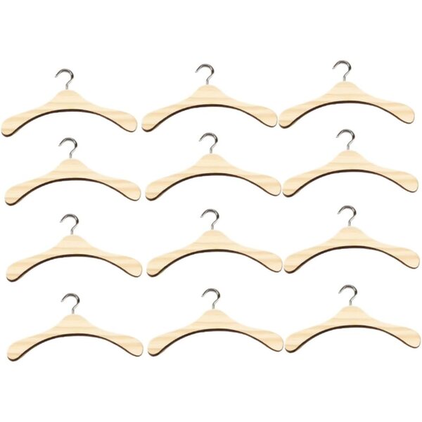 Alasum 12 Grucce in Legno 12 cm per Bambole, Robuste e Senza Spigoli, Mini Appendini