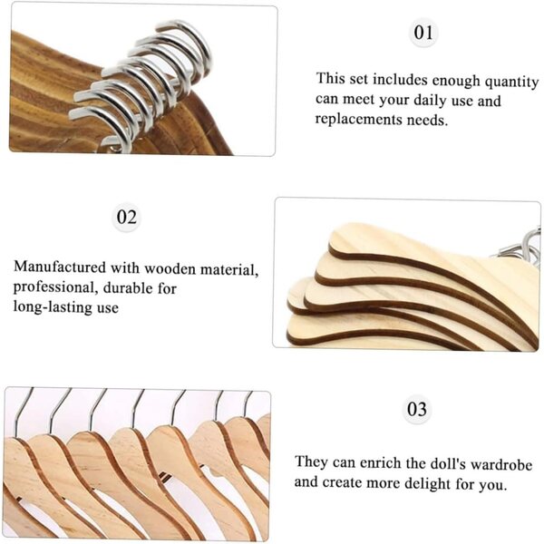 Alasum 12 Grucce in Legno 12 cm per Bambole, Robuste e Senza Spigoli, Mini Appendini