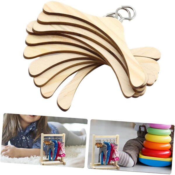 Alasum 12 Grucce in Legno 12 cm per Bambole, Robuste e Senza Spigoli, Mini Appendini