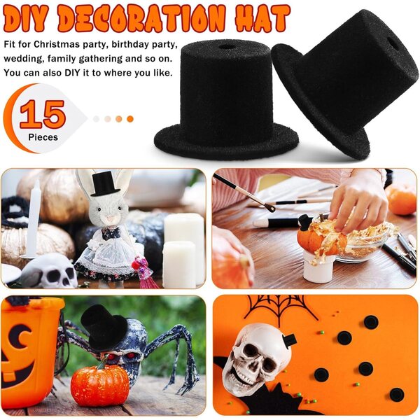 VICASKY 15 schwarze Mini-Dekorationshüte für Puppen aus Harz und beflockt, 2,4 cm