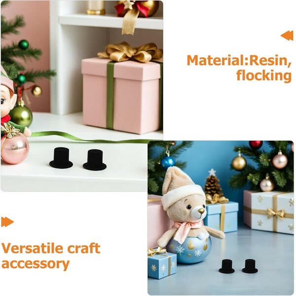 Gatuida 40 mini cappelli a cilindro decorativi neri fai da te con pupazzo di neve