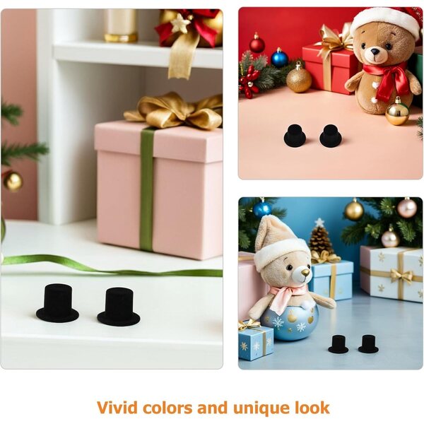 Gatuida 40 mini cappelli a cilindro decorativi neri fai da te con pupazzo di neve