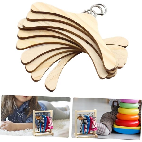 Set 12 Grucce in Legno Naturale 12 cm per Vestiti Bambole - Organizza e Gioca
