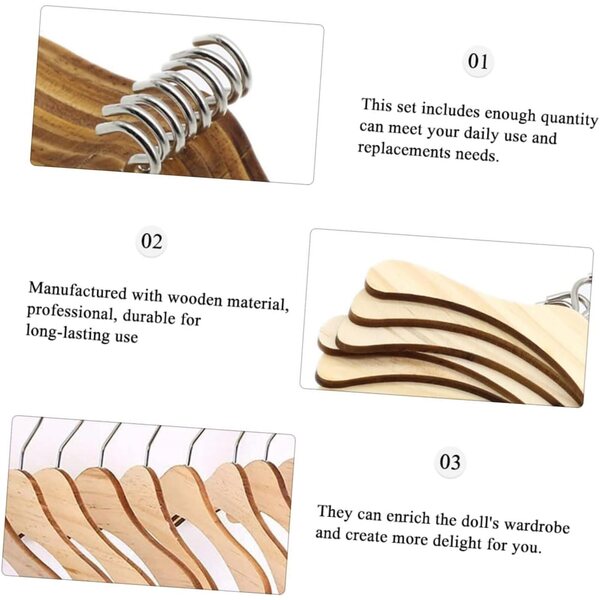 Set 12 Grucce in Legno Naturale 12 cm per Vestiti Bambole - Organizza e Gioca