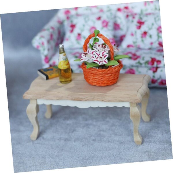 ORFOFE Mini Tavolino da Tè in Legno Beige per Miniature e Case delle Bambole