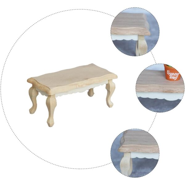 ORFOFE Mini Tavolino da Tè in Legno Beige per Miniature e Case delle Bambole