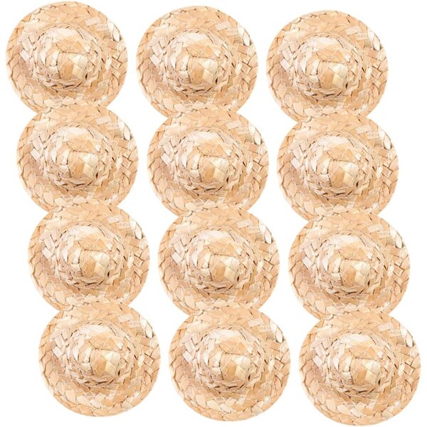VICASKY Set mit 12 handgeflochtenen Mini-Strohhüten für Puppen und Bastelarbeiten