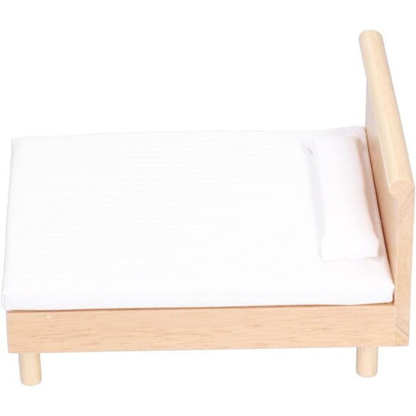 1:12 Doppelbett aus Eichenholz für Puppenhaus mit eleganter Matratze