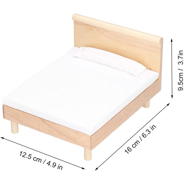 1:12 Doppelbett aus Eichenholz für Puppenhaus mit eleganter Matratze