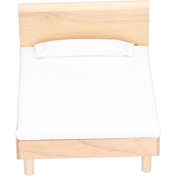 1:12 Doppelbett aus Eichenholz für Puppenhaus mit eleganter Matratze
