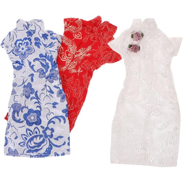 VICASKY Abiti Cheongsam per Bambole in Tessuto, 3 Pezzi, Colorati e Riutilizzabili