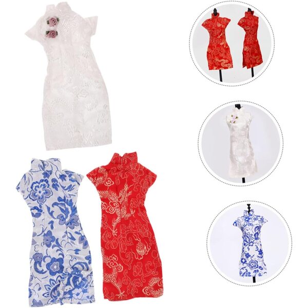 VICASKY Abiti Cheongsam per Bambole in Tessuto, 3 Pezzi, Colorati e Riutilizzabili