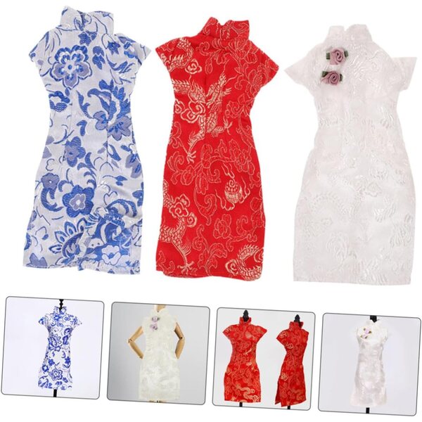 VICASKY Abiti Cheongsam per Bambole in Tessuto, 3 Pezzi, Colorati e Riutilizzabili