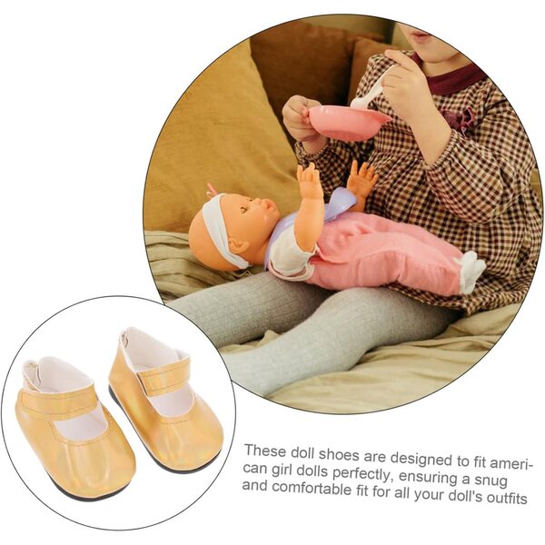 Gatuida Scarpe Dorate per Bambola 18 Pollici in PU, Miniature per Giochi di Ruolo Bambini