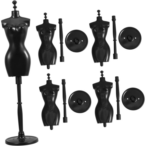 Set 6 Mini Mannequins di Supporto per Abiti Bambole - Gatuida, Nero ABS Resistente