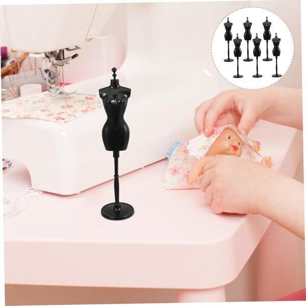 Set 6 Mini Mannequins di Supporto per Abiti Bambole - Gatuida, Nero ABS Resistente