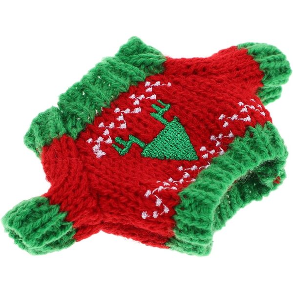 Mini maglione in peluche per bambole Gatuida con motivo triangolare rosso e verde