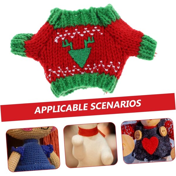 Mini maglione in peluche per bambole Gatuida con motivo triangolare rosso e verde