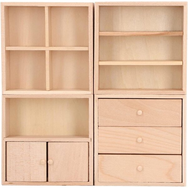 Lot de 4 armoires en bois de bouleau pour maison de poupées 1/12 – Miniature décorative