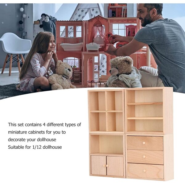 Lot de 4 armoires en bois de bouleau pour maison de poupées 1/12 – Miniature décorative