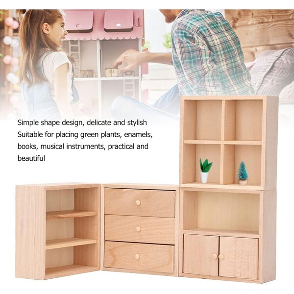 Lot de 4 armoires en bois de bouleau pour maison de poupées 1/12 – Miniature décorative