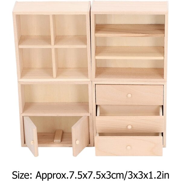 Lot de 4 armoires en bois de bouleau pour maison de poupées 1/12 – Miniature décorative