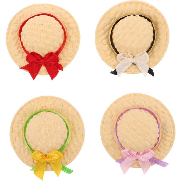 Mini handgemachte Strohhüte für Puppen 4 Stück - DIY kreatives Zubehör
