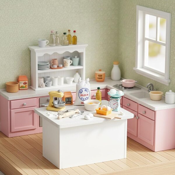 Prasacco 16-teiliges Miniatur-Küchenset: Mixer, Waage, Mehl und anderes realistisches Zubehör