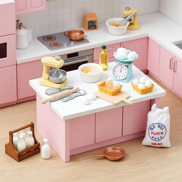 Prasacco 16-teiliges Miniatur-Küchenset: Mixer, Waage, Mehl und anderes realistisches Zubehör